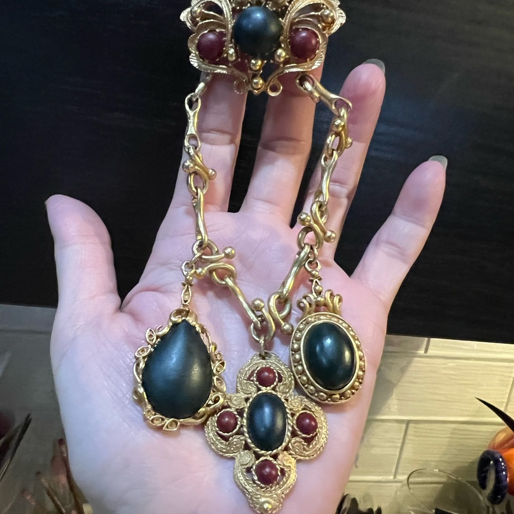 DKNY Gold and Black Brooch with Red Accents Hard To Find!
